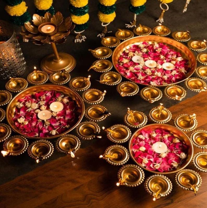 3Pc Diwali Diya Metal Urli for Home Decoration